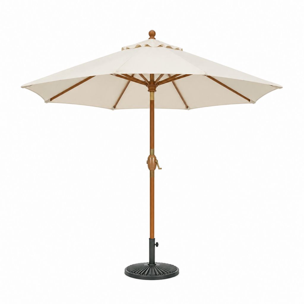 Gartenschirm Set rund Creme Polyester Hartholz Ø 300 cm Höhe 250 cm mit Schirmständer