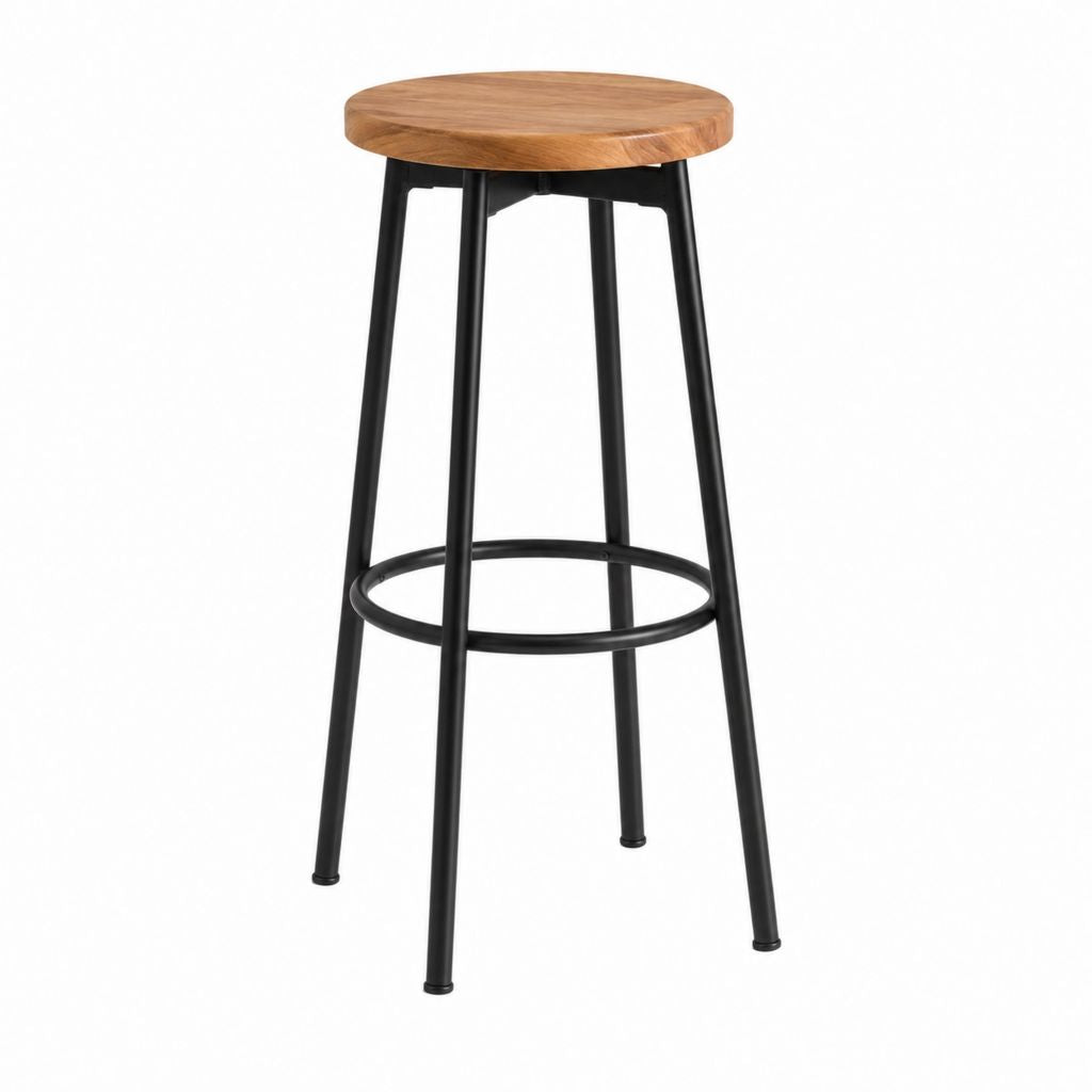 Barhocker Braun Schwarz aus massivem Akazienholz und pulverbeschichtetem Stahl rund 39 x 39 x 76 cm