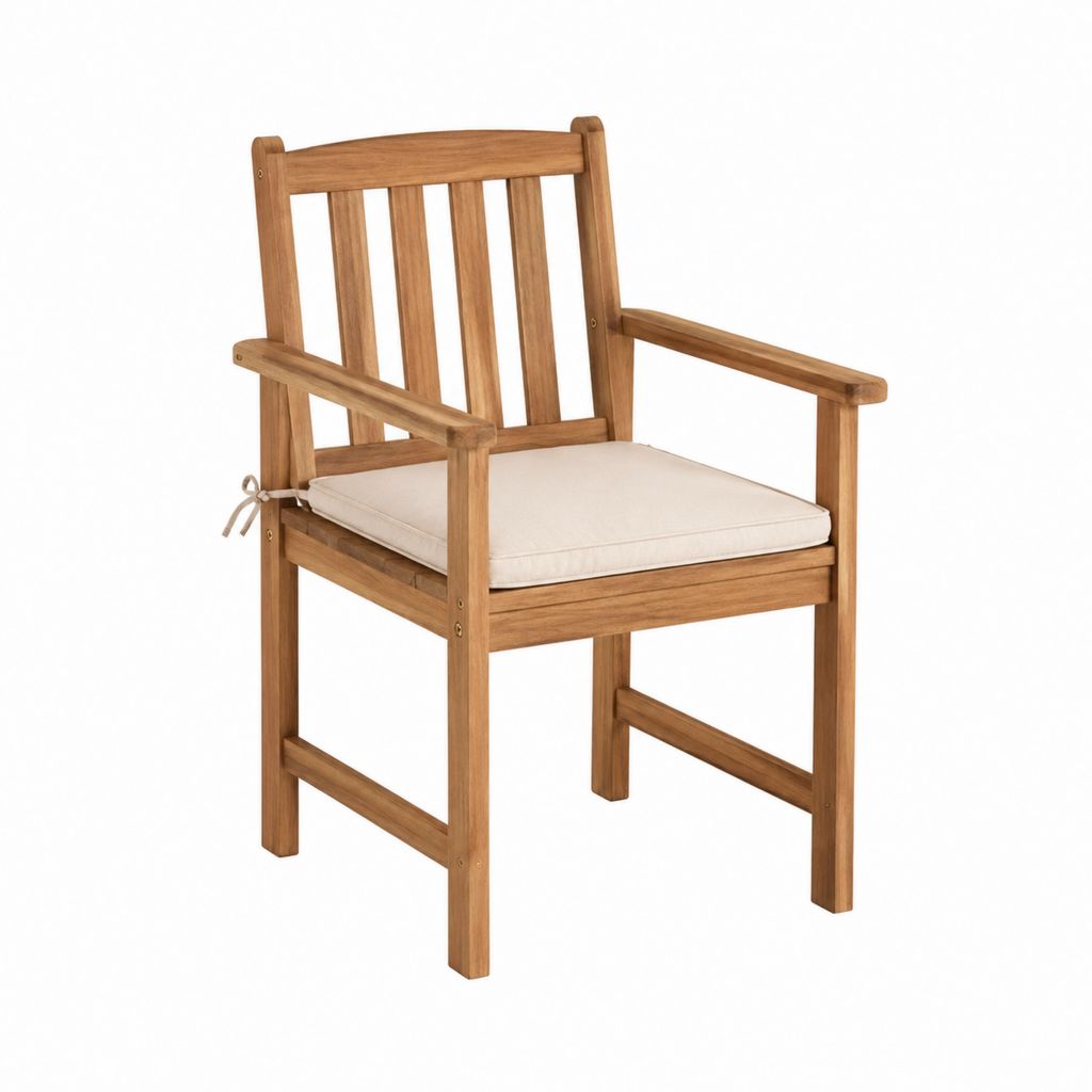Gartenstuhl mit Armlehnen aus Akazien-Massivholz natur mit Polyester-Sitzkissen 61 x 65 x 92 cm