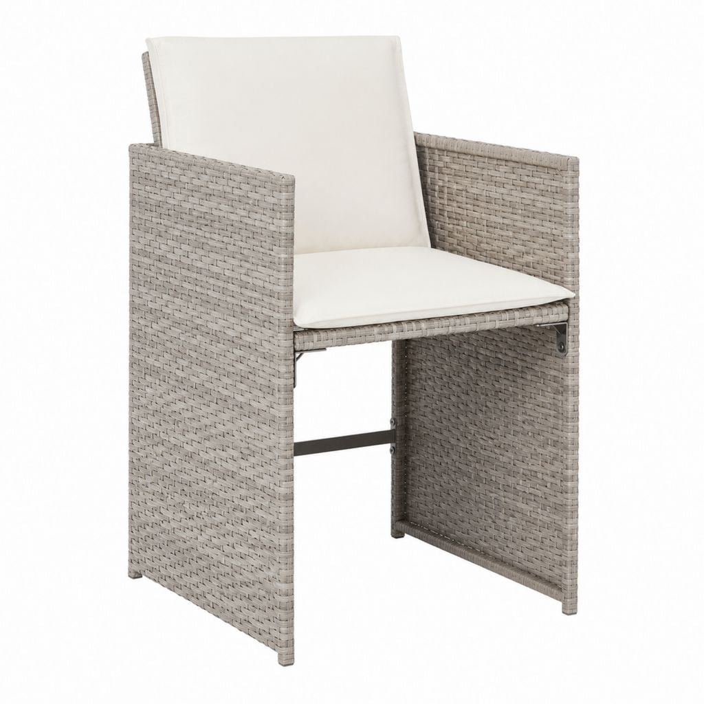 Garten Barstuhl Grau aus PE-Rattan mit cremefarbenen Polyesterkissen 58 x 60 x 110 cm