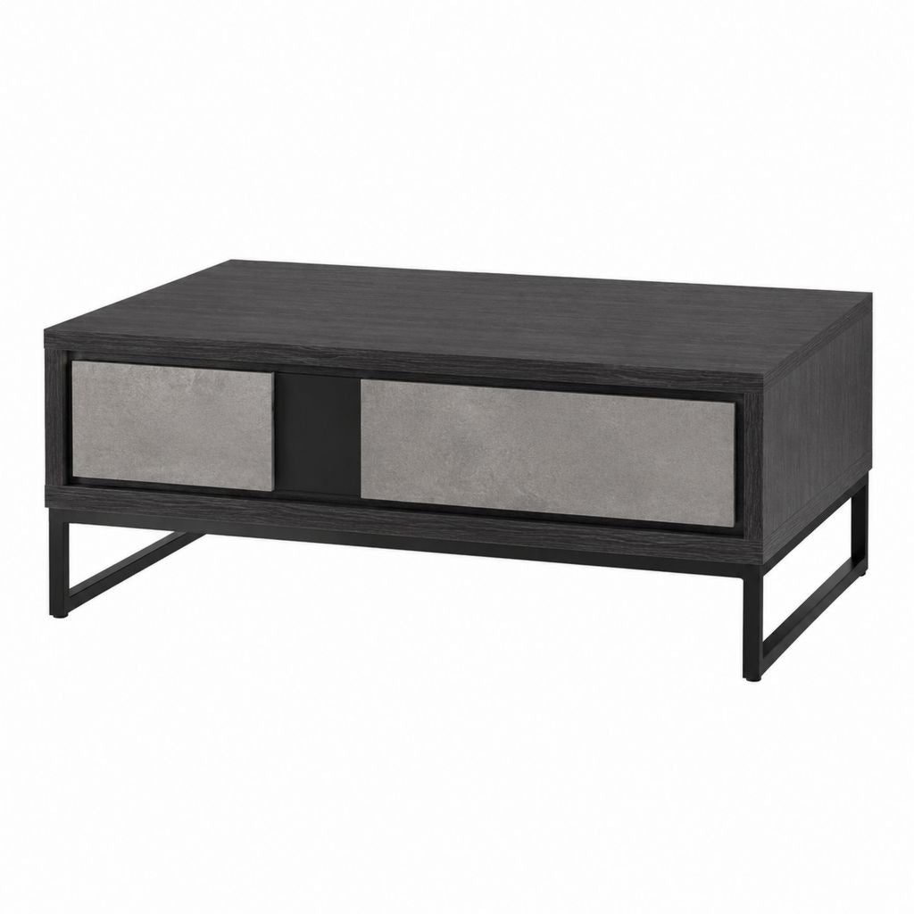 Couchtisch mit 2 Schubladen Schwarz Grau Spanplatte Rechteckig 100 x 50 x 45 cm