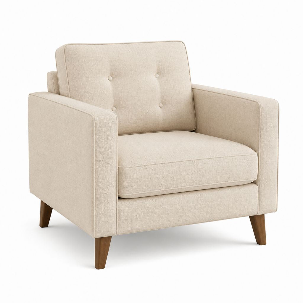 Polstersessel Beige mit Polyesterbezug Massivholzfüßen und Knopfheftung 82 x 84 x 88 cm