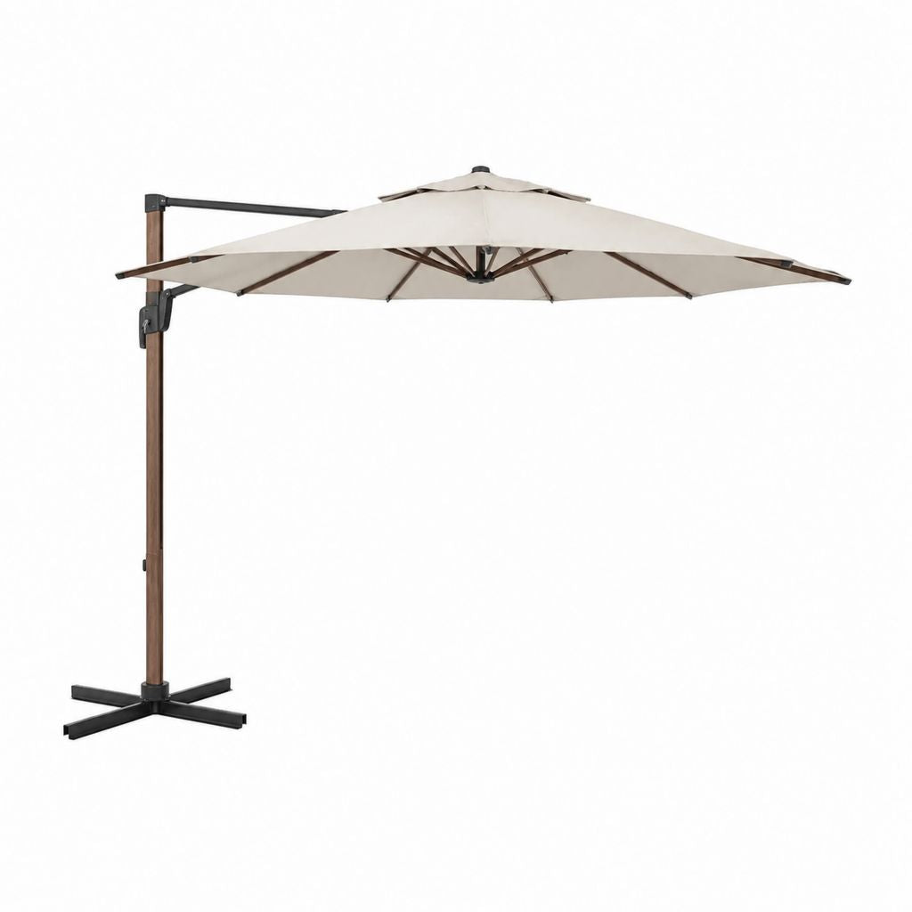 Ampelschirm Sonnenschirm beige Polyester Hartholz quadratisch 300 x 300 cm mit Kreuzfuß
