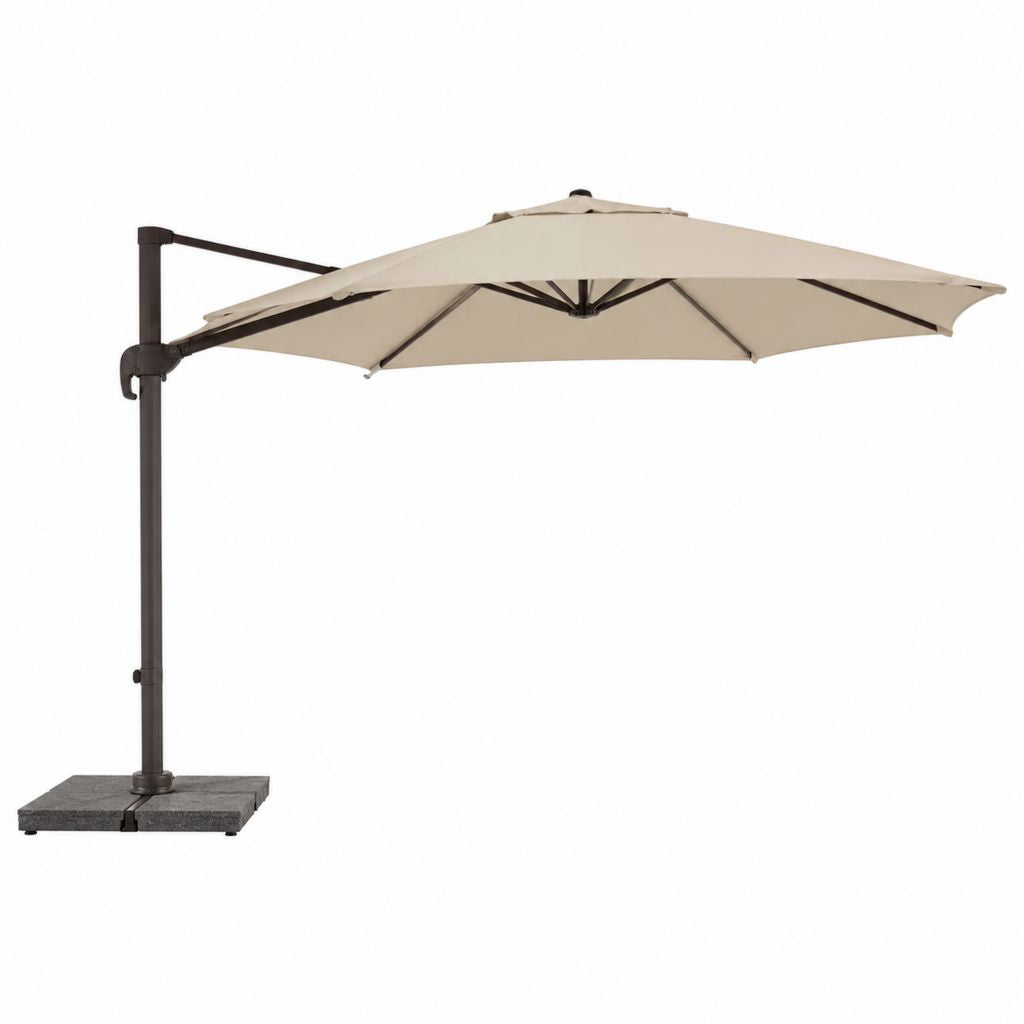 Ampelschirm rund Beige Polyester Stahl 300 cm mit Granitplattenständer