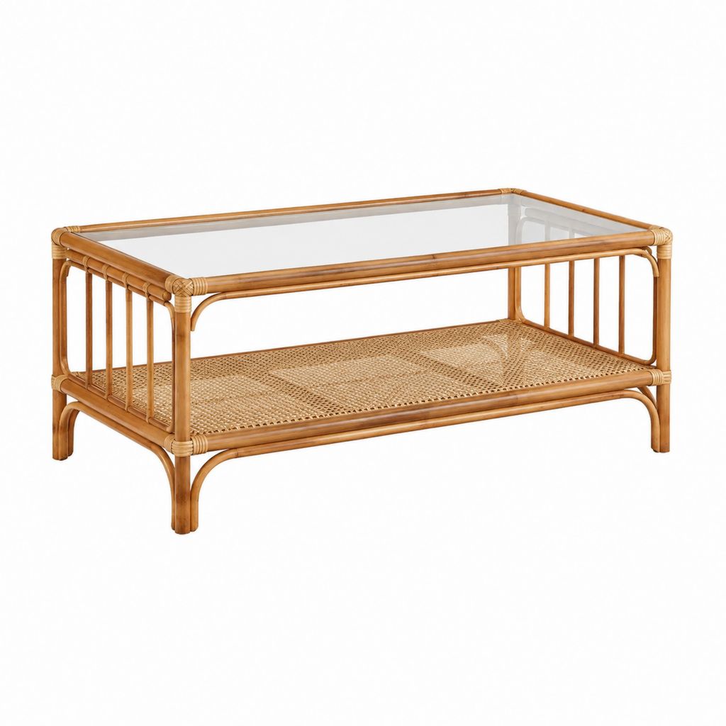 Couchtisch Natur Rattan Glas rechteckig 100 x 60 x 45 cm