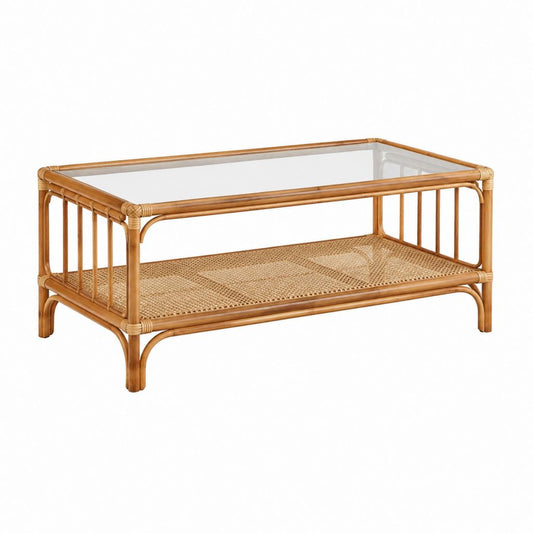 Couchtisch Natur Rattan Glas rechteckig 100 x 60 x 45 cm