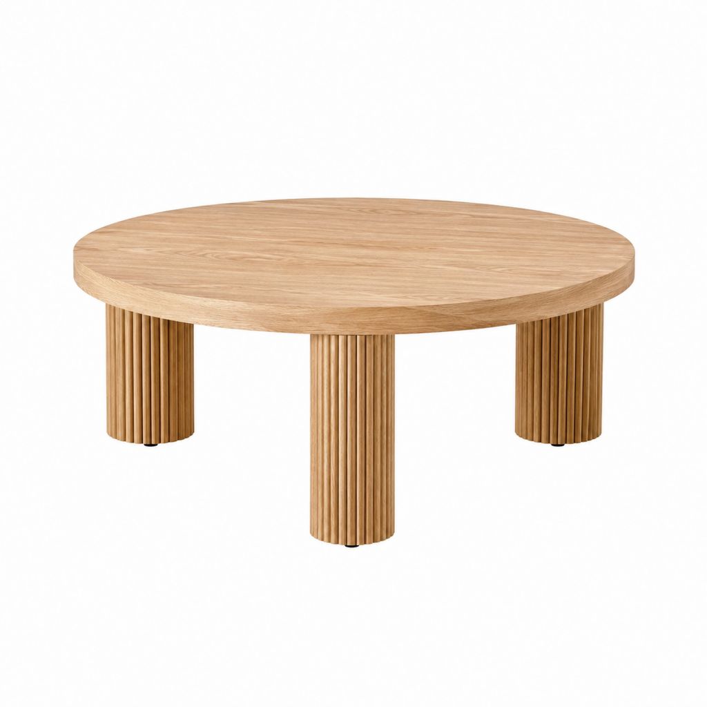 Runder Couchtisch Natur aus MDF mit Eichenfurnier 80 x 80 x 35 cm
