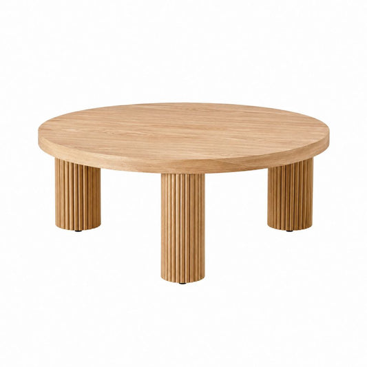 Runder Couchtisch Natur aus MDF mit Eichenfurnier 80 x 80 x 35 cm