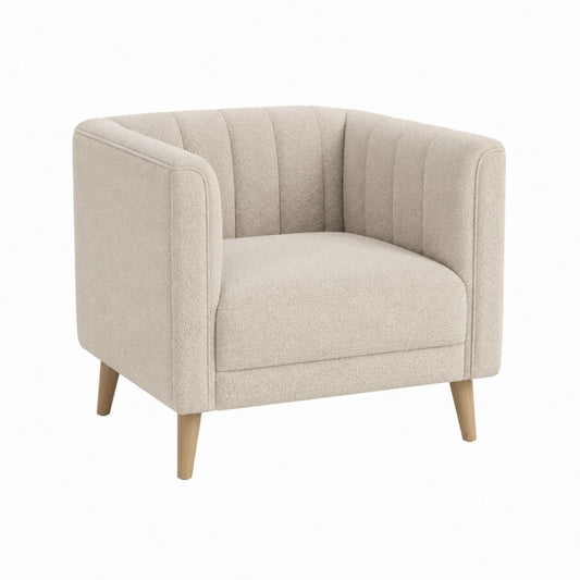 Sessel Beige mit Bouclé-Polyesterbezug und Massivholzfüßen abgerundet 80 x 78 x 78 cm
