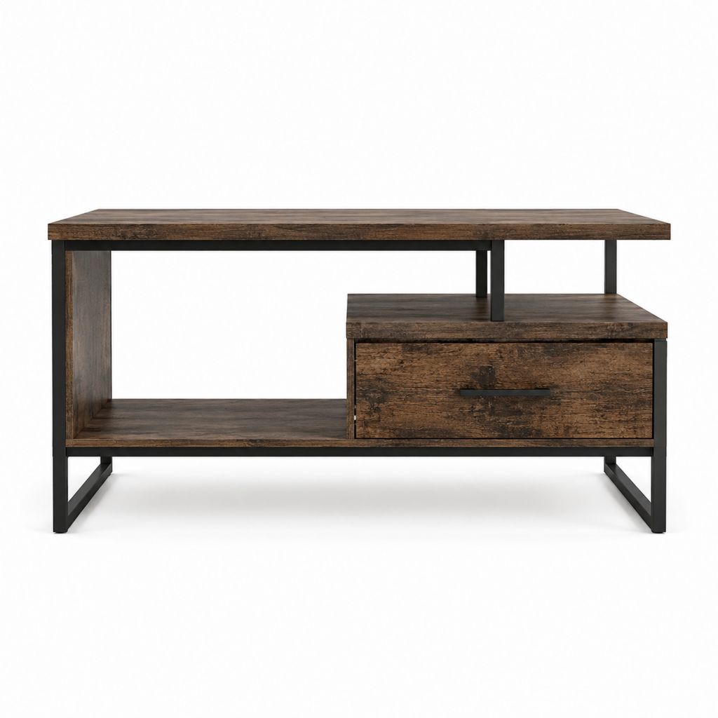Couchtisch mit Schublade Dunkelbraun Schwarz Spanplatte Stahl rechteckig 120 x 60 x 50 cm