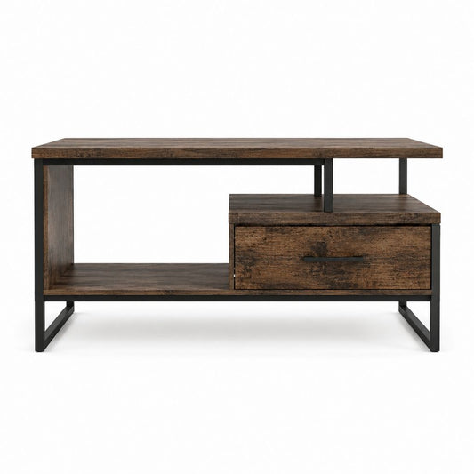 Couchtisch mit Schublade Dunkelbraun Schwarz Spanplatte Stahl rechteckig 120 x 60 x 50 cm
