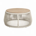 Couchtisch rund Naturweiß mit MDF-Tischplatte und PE-Rattan-Gestell Ø 70 x 40 cm