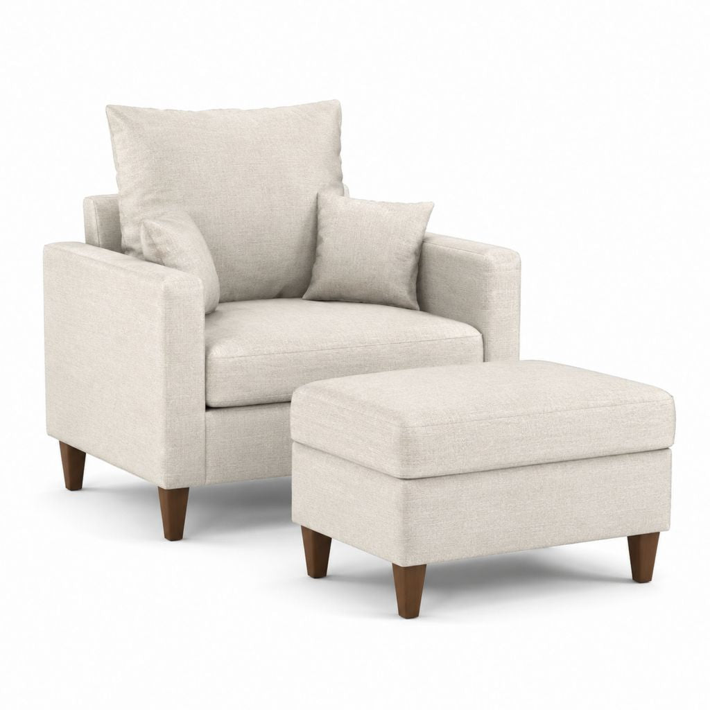 Sessel mit Hocker Beige Polyesterbezug Massivholzbeinen 95 x 88 x 88 cm