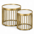 Couchtisch Set 2-teilig Gold Stahl rund mit Marmoroptik Tischplatten Ø 50 cm und Ø 40 cm