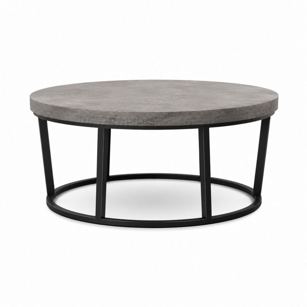 Runder Couchtisch Grau MDF mit Betonoptik Stahlgestell Schwarz Ø 80 cm Höhe 45 cm