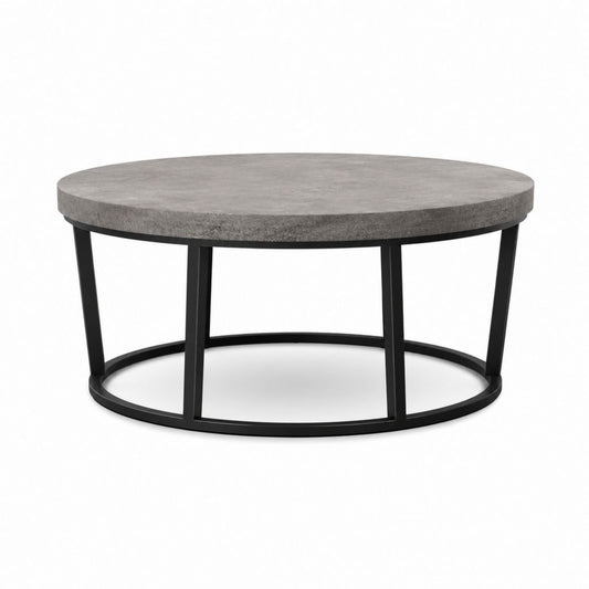 Runder Couchtisch Grau MDF mit Betonoptik Stahlgestell Schwarz Ø 80 cm Höhe 45 cm
