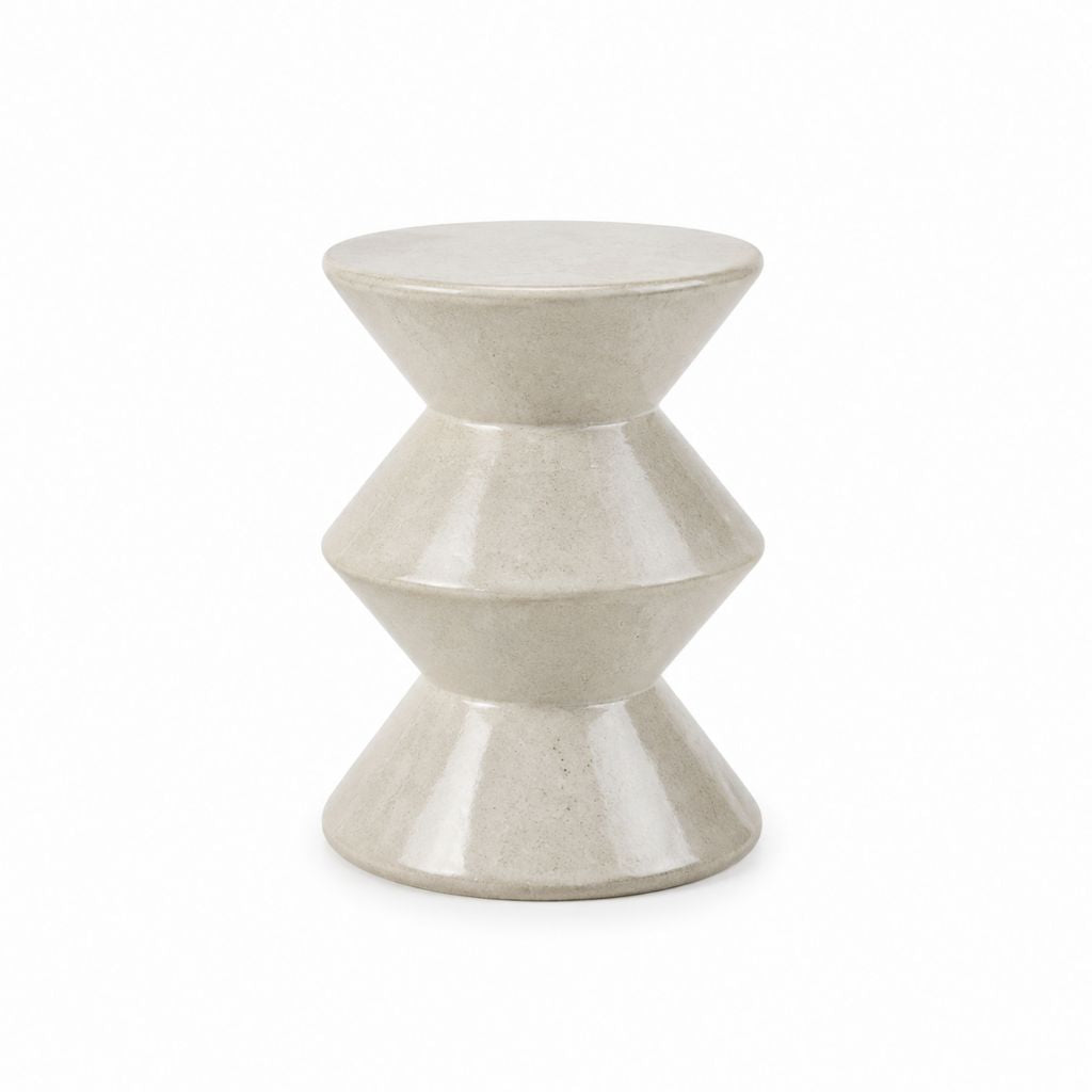 Couchtisch Beistelltisch Creme Keramik rund 40 x 40 x 46 cm