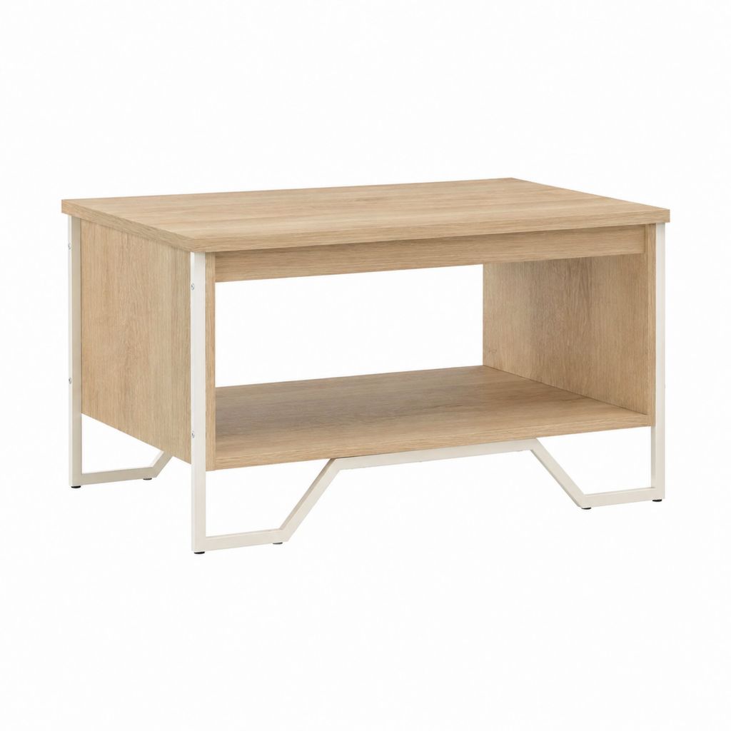 Couchtisch Eiche Natur Weiß Spanplatte Stahl rechteckig 80 x 40 x 45 cm mit Ablage