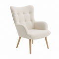 Ohrensessel Beige mit Polyester-Bouclébezug und Massivholzbeinen 74 x 78 x 102 cm