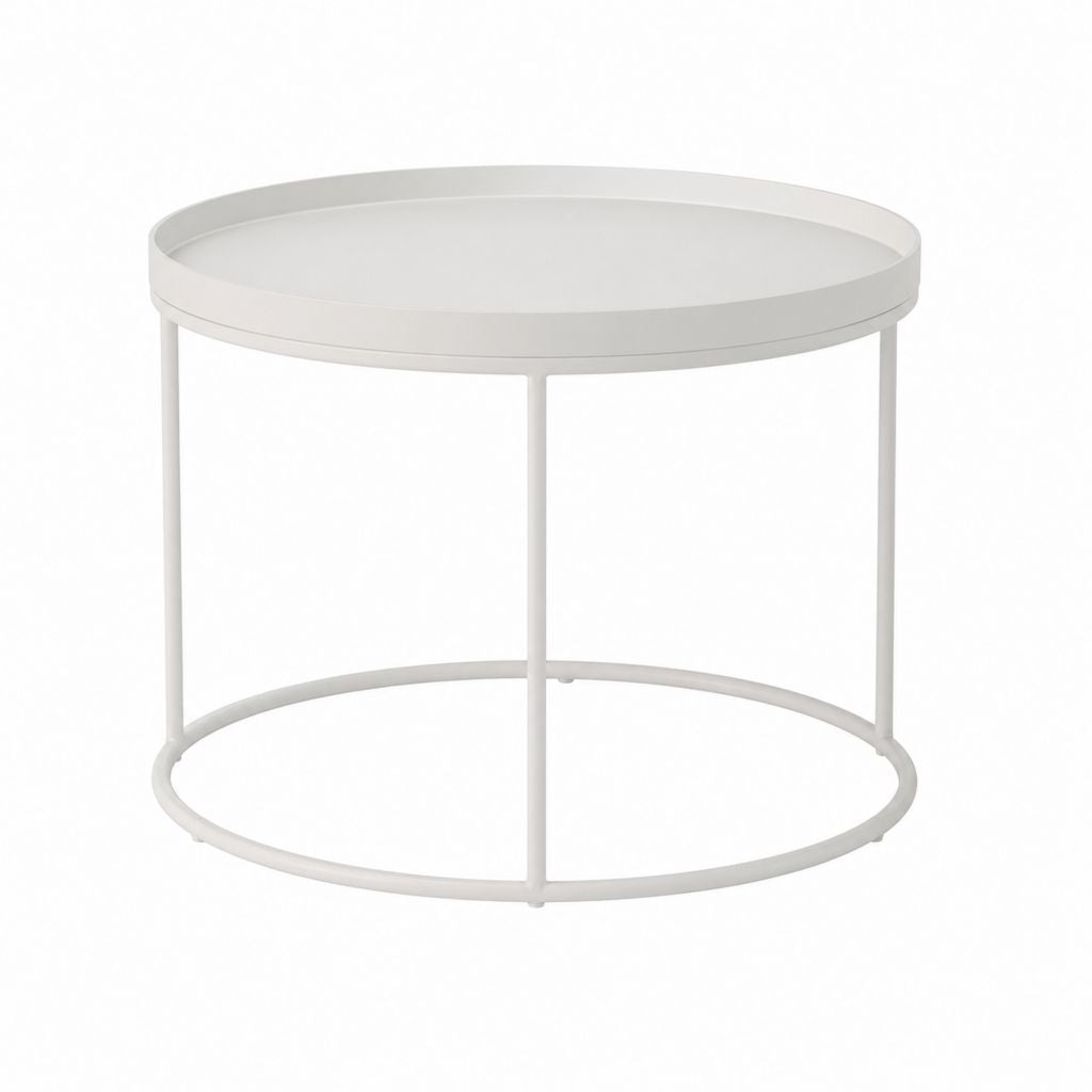 Runder Couchtisch Weiß aus pulverbeschichtetem Stahl mit Tablettplatte Durchmesser 60 cm Höhe 40 cm