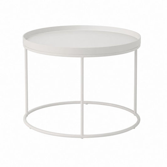 Runder Couchtisch Weiß aus pulverbeschichtetem Stahl mit Tablettplatte Durchmesser 60 cm Höhe 40 cm